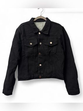 Women's‎ Black  Fleece Lined Denim Jean Jacket with Pockets